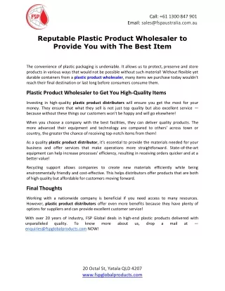 Reputable Plastic Product Wholesaler to Provide You with The Best Item