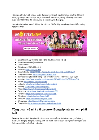 Nhà cái Bongvip – Đánh giá sân chơi uy tín Bongvip88