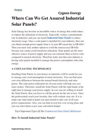 Where Can We Get Assured Industrial Solar Panels