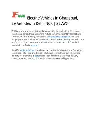 Electric Vehicles in Ghaziabad- ZEWAY