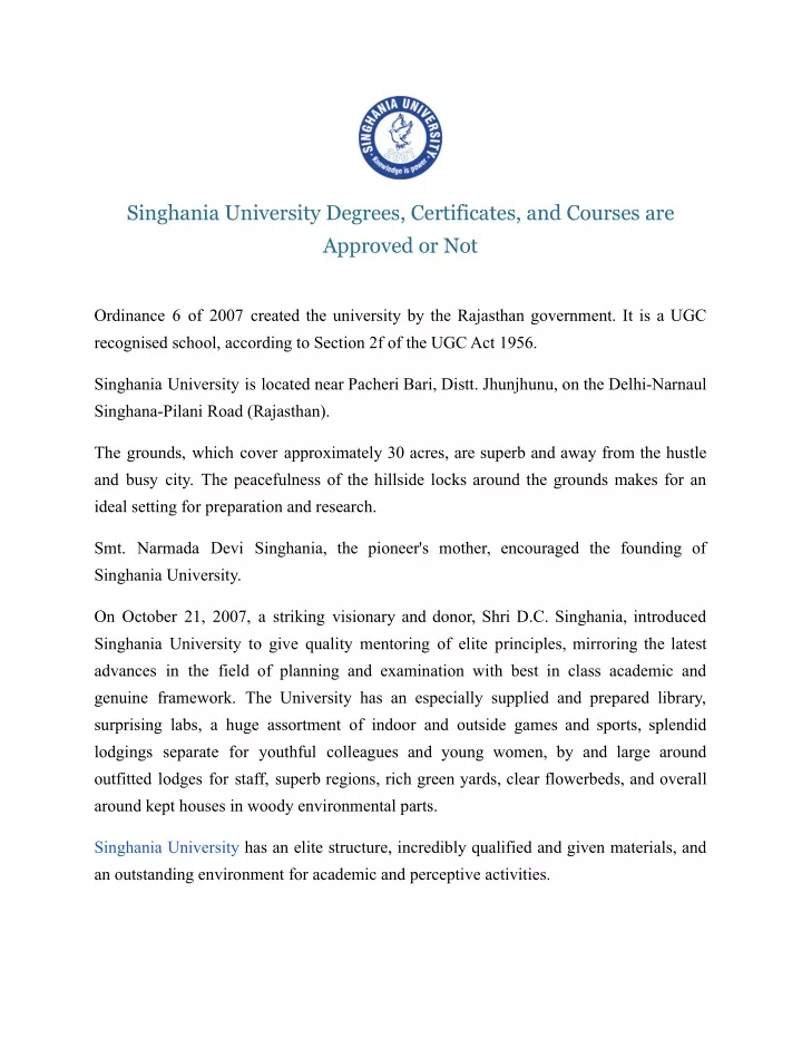 singhania university degrees certificates