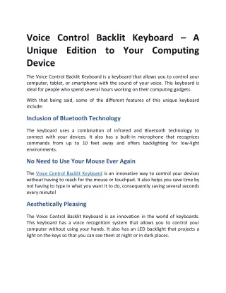 Voice Control Backlit Keyboard – A Unique Edition to Your Computing Device