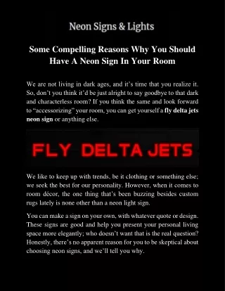 Decor Your Living Space With "Fly Delta Jets" Neon Sign Online