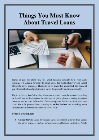 Things You Must Know About Travel Loans