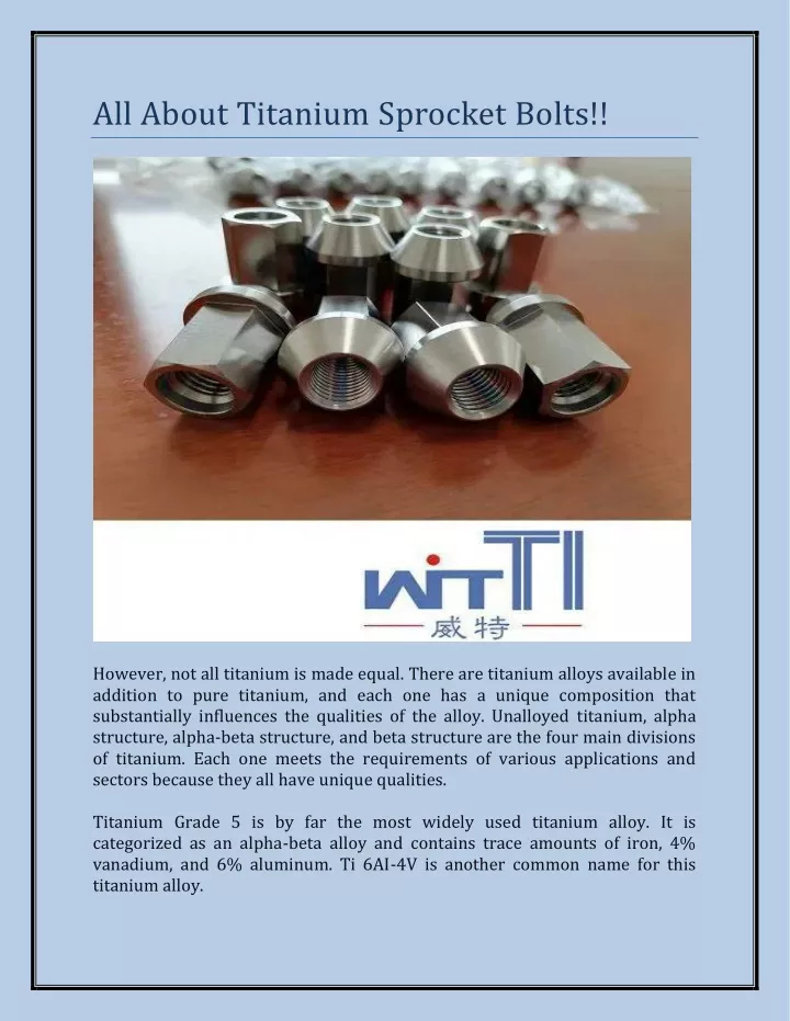 all about titanium sprocket bolts