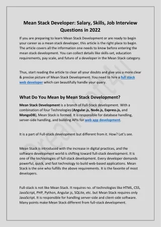 mean stack developer salary skills job interview