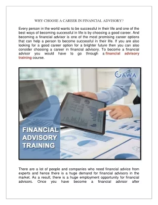 why choose a career in financial advisory
