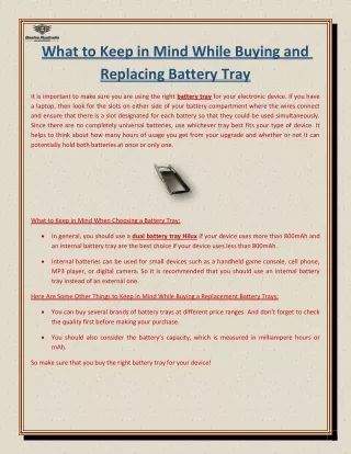 What to Keep in Mind While Buying and Replacing Battery Tray