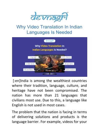 why video translation in indian languages