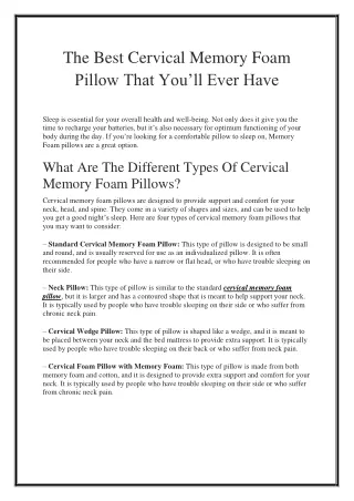 the best cervical memory foam pillow that