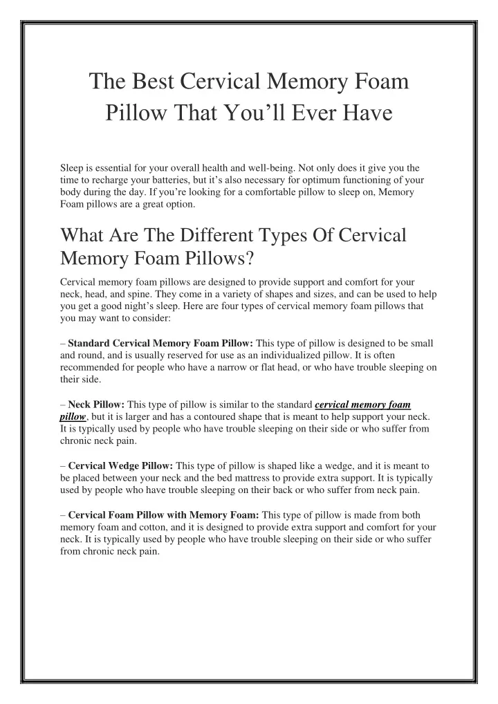 the best cervical memory foam pillow that