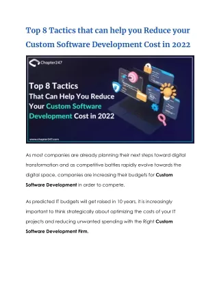 Top 7 Tactics that can help you reduce your Custom Software Development Cost in 2022