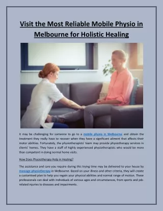Visit the Most Reliable Mobile Physio in Melbourne for Holistic Healing