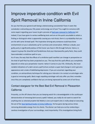 Improve imperative condition with Evil Spirit Removal in Irvine California