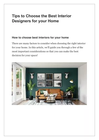Tips to Choose the Best Interior Designers for your Home