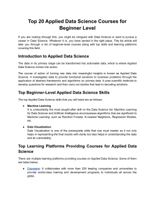 Applied Data Science - Beginner Level