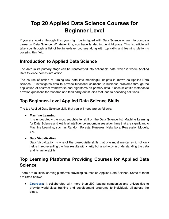 top 20 applied data science courses for beginner