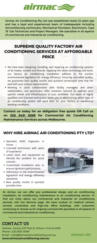 Warehouse Air Conditioning At Affordable Prices