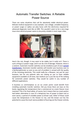 Automatic Transfer Switches A Reliable Power Source