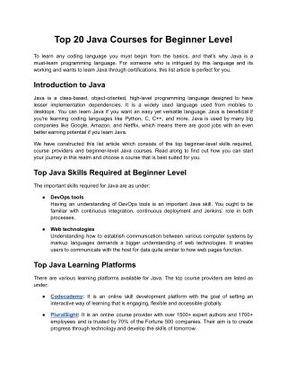 Java- Beginner Level