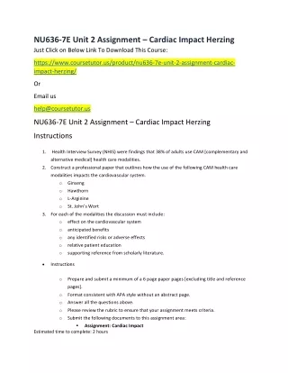 nu636 7e unit 2 assignment cardiac impact herzing