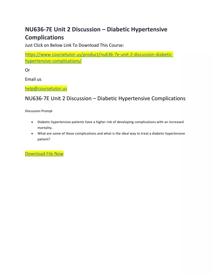 nu636 7e unit 2 discussion diabetic hypertensive