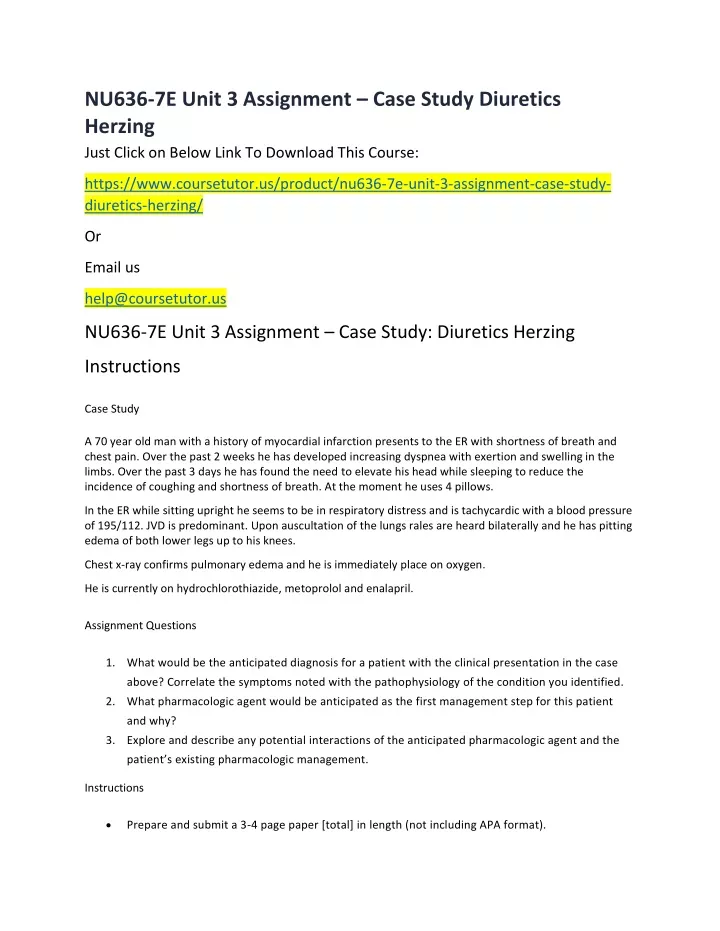 nu636 7e unit 3 assignment case study diuretics