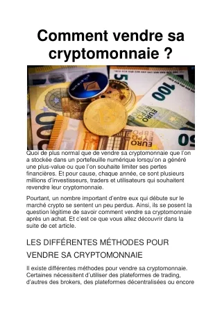 Vendre sa cryptomonnaie : Guide et astuce