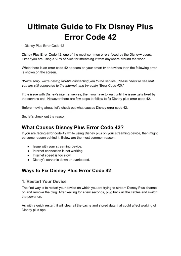 PPT - Fix Disney Plus Error Code 42 | 1-888-270-6412 PowerPoint ...