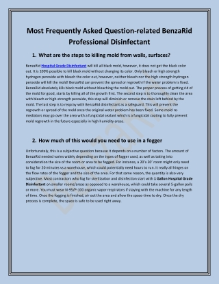 Most Frequently Asked Question-related BenzaRid Professional Disinfectant