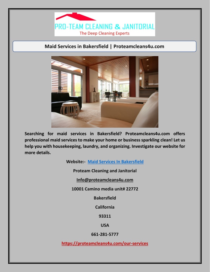 maid services in bakersfield proteamcleans4u com