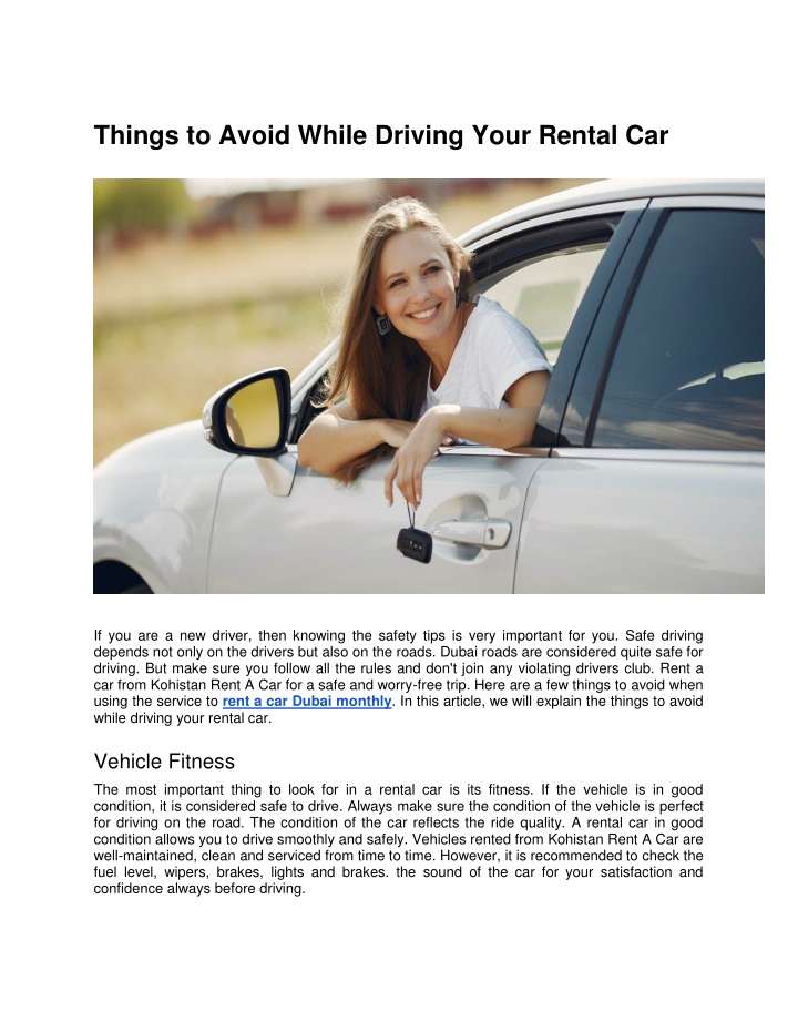 things to avoid while driving your rental car