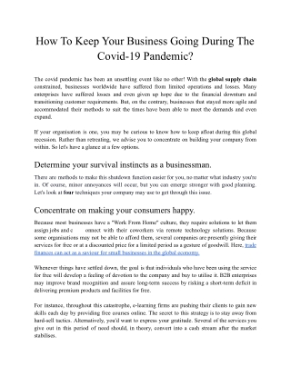 How To Keep Your Business Going During The Covid-19 Pandemic?