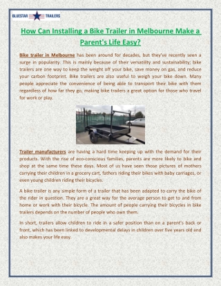 how can installing a bike trailer in melbourne