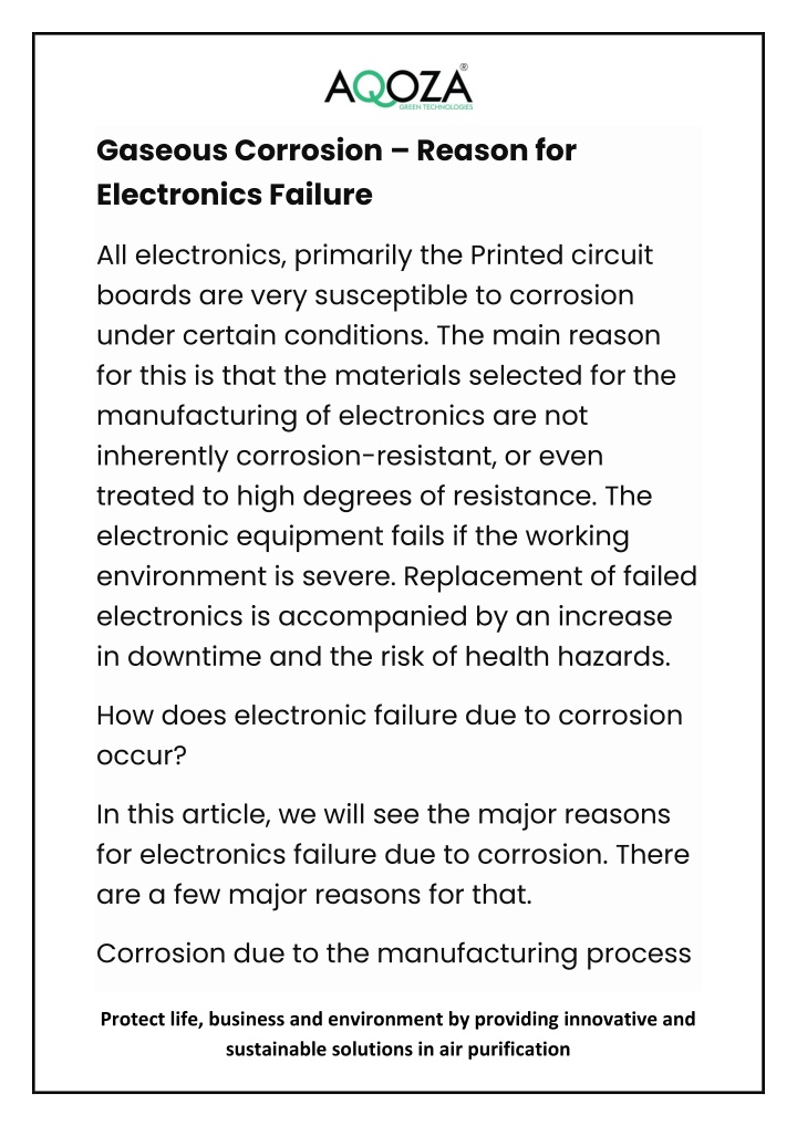 gaseous corrosion reason for electronics failure