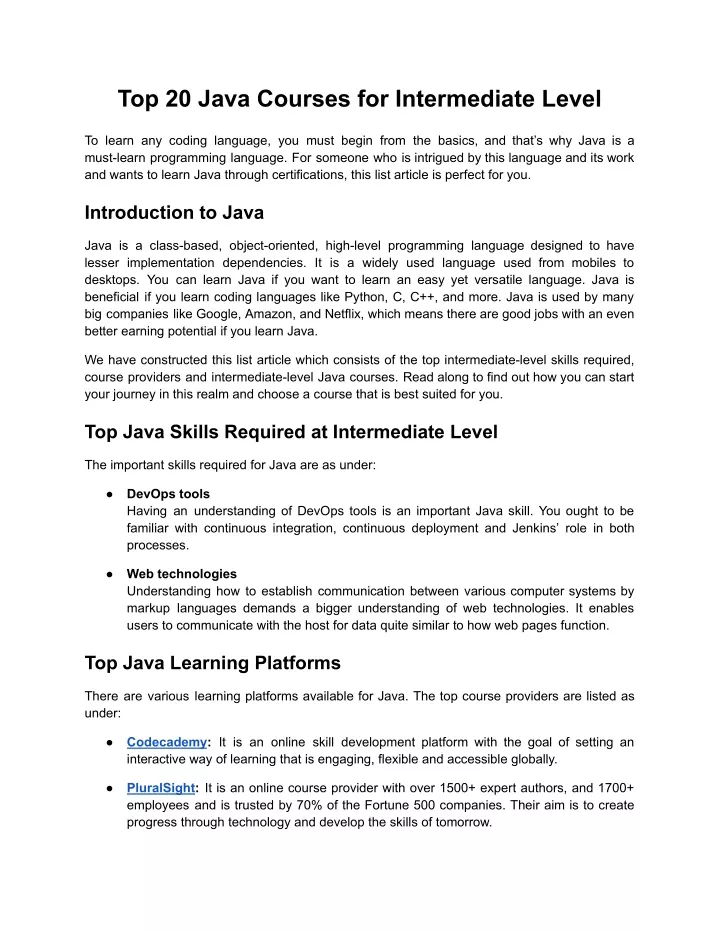 top 20 java courses for intermediate level
