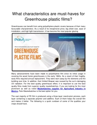 What characteristics are must-haves for Greenhouse plastic films?