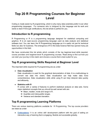 R Programming- Beginner Level