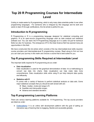 R programming- Intermediate Level