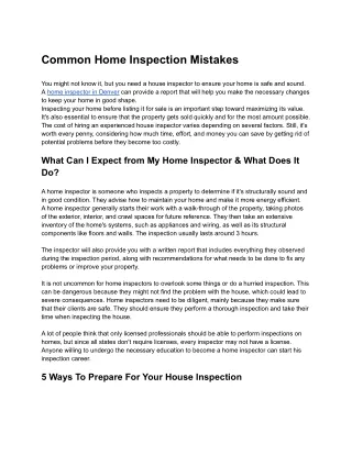 Common Home Inspection Mistakes