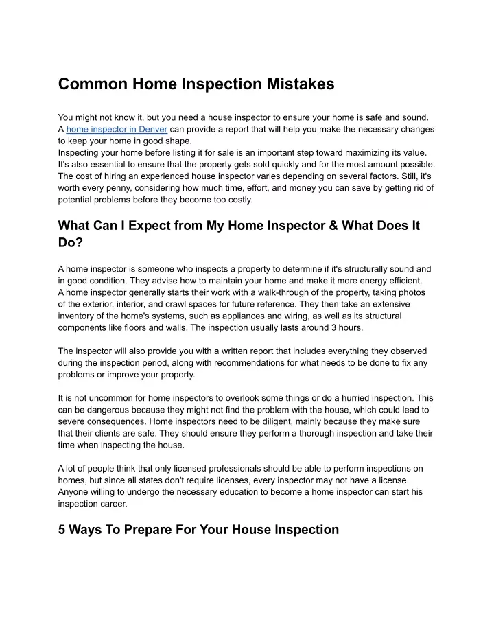 common home inspection mistakes