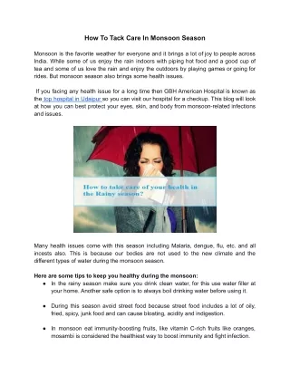 How To Tack Care In Monsoon Season