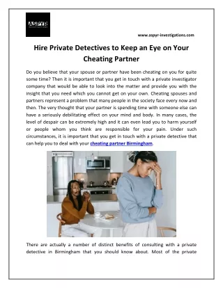 Hire Private Detectives to Keep an Eye on Your Cheating Partner