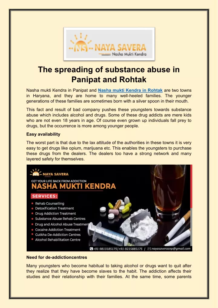 the spreading of substance abuse in panipat