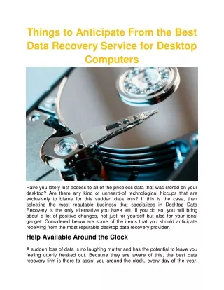 Things to Anticipate From the Best Data Recovery Service for Desktop Computers