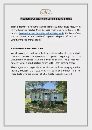 Importance Of Settlement Deed in Buying a House in Mount Juliet