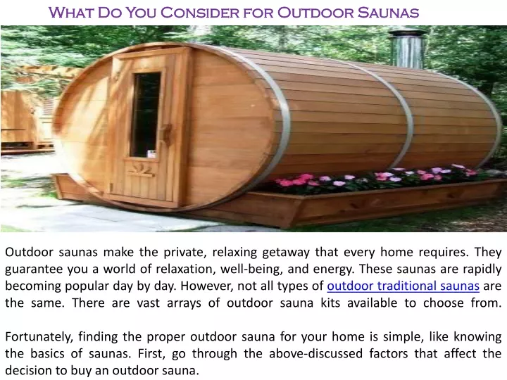 what do you consider for outdoor saunas