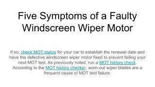 five symptoms of a faulty windscreen wiper motor
