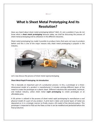 What Is Sheet Metal Prototyping And Its Resolution?