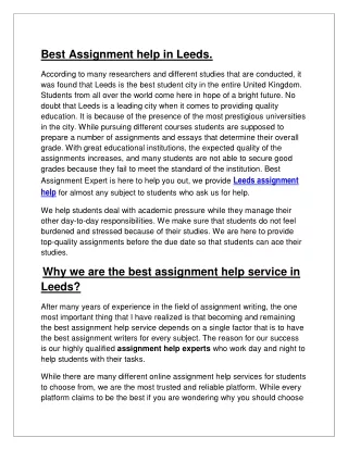 Best Assignment help in Leeds.